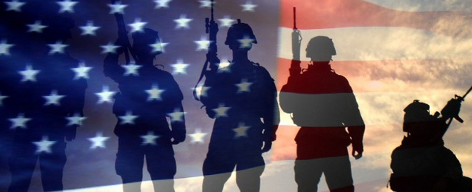 soldier silhouettes with an American flag